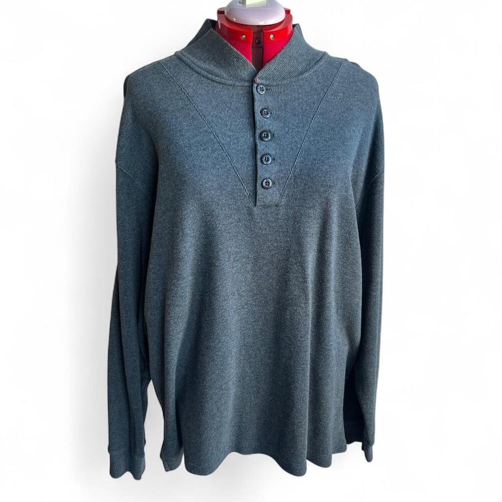 LL Bean Grey Mens 100% Cotton Henley XL
